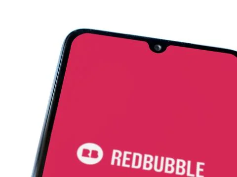Redbubble app launch screen on smartphone on white background Foto stock