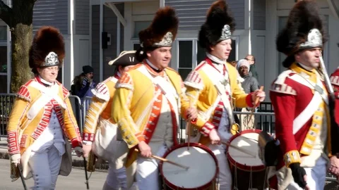 Redcoats Marching in Boston Reenactment Parade Video stock 104854663