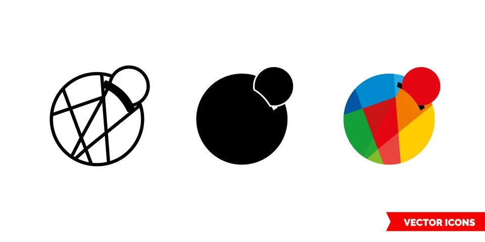 Reddcoin cryptocurrency icon of 3 types color, black and white, outline Stock Illustration