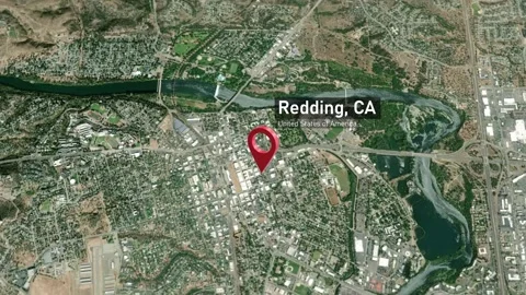 Redding City Map Zoom (CA, USA) from Space to Earth Video stock 296185521