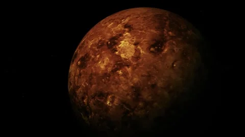 Reddish brown planet floating in dark space with a rough rocky surface and .. Stock Footage 340382961