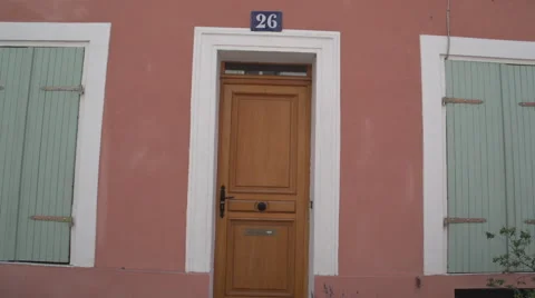 Reddish front door with windows Stock Footage 50376567