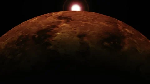 Reddish planet in deep space with a bright sun rising above the horizon and.. Stock Footage 340388273