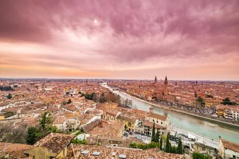Reddish sky over Verona Stock Photos