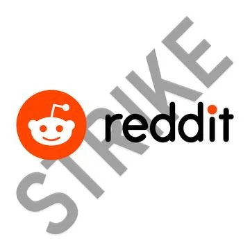 Reddit logo with strike text on background. Stock Illustration