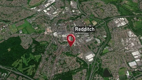 Redditch City Map Zoom (UK) from Space to Earth Stock Footage 243288734