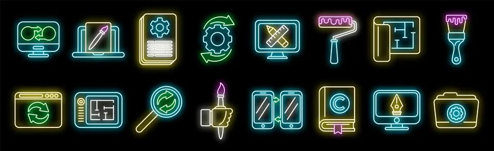 Redesign icons set vector neon Stock Illustration