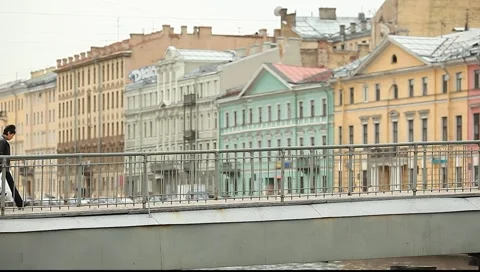 Рedestrian walking on the small pedestrian bridge Stock Footage 5163537