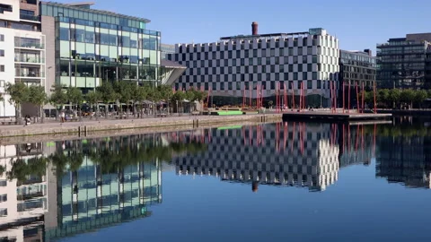 The redeveloped 'Grand Canal Docks' Docklands of Dublin with the Marker Hotel Stock Footage 203958623