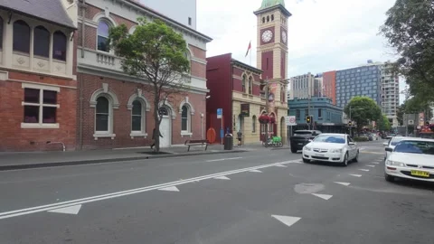 Redfern street view with post office clock tower, Sydney, Australia Stock Footage 320847724