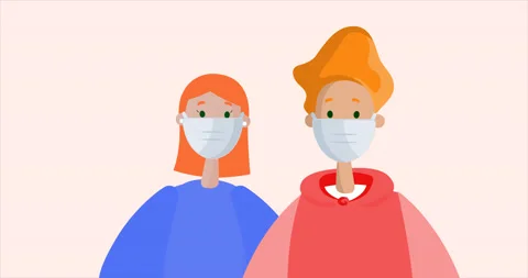Redhead Couple Wearing Protective Face Masks Animation. Stock Footage 171594883