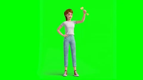 Redhead Girl Finding Solution While Catching Golden Key Dropped from Above Stock Footage 330718621