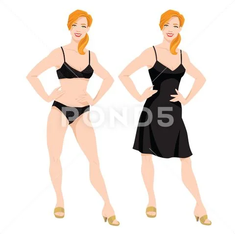 Redhead girls in lace underwear and dress Stock Illustration