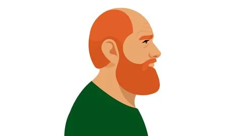 Redhead Man with Beard. Bald head. Middle aged man. Portrait side view. Moder Stock Illustration