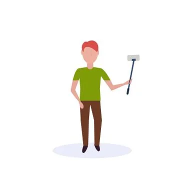 Redhead man doing selfie self stick standing pose isolated faceless silhouette Stock Illustration