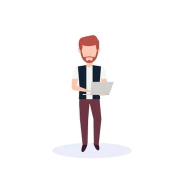 Redhead man using laptop standing pose isolated faceless silhouette male cartoon イラスト素材