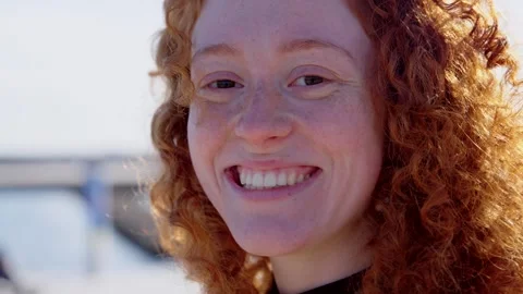 Redhead woman smiling while looking at camera Stock Footage 271194305