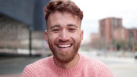 Redhead young man smiling on camera outdoor - Authentic and real people Stock Footage 182587374