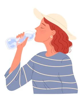 Young man drink water from plastic bottle Vector Image