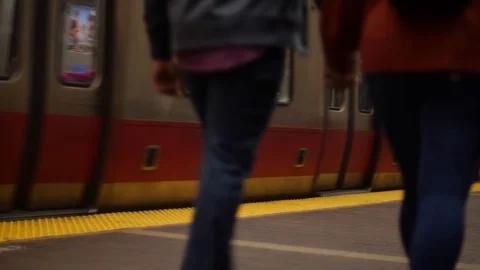 Redline Train Leaving Harvard Station, Boston Stock Footage 119075748