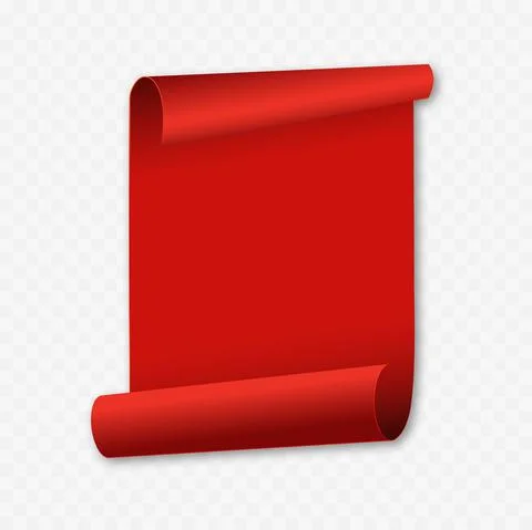 Redlistic red ribbon, scroll or paper curved banner. Vector Stock Illustration