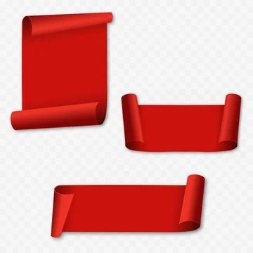 Redlistic red ribbon, scroll or paper curved banner. Vector Stock Illustration
