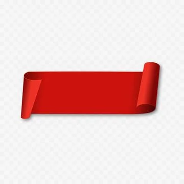 Redlistic red ribbon, scroll or paper curved banner. Vector Stock Illustration
