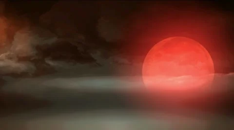Redmoon in the fog Stock Footage 49887624