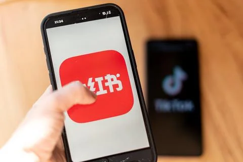 RedNote app preview on smartphone screen Stock Photos