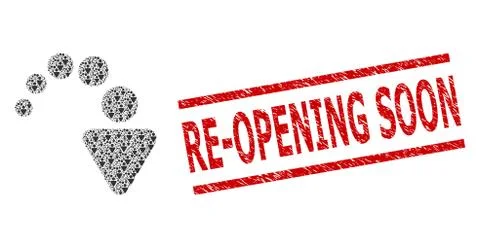 Redo Recursive Mosaic of Redo Items and Textured Re-Opening Soon Seal Stamp Illustrazione stock