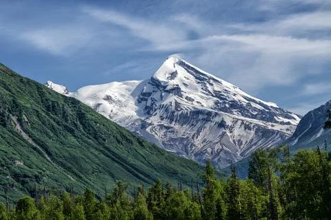 Redoubt Volcano, Mt. Redoubt. A view from the Lake Clark. Alaska Stock Photos