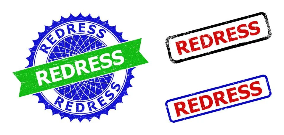 REDRESS Rosette and Rectangle Bicolor Seals with Scratched Textures Stock Illustration