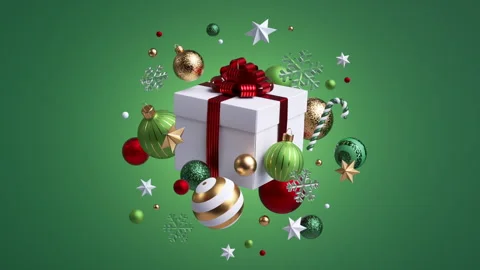 Red?ribbon gift explodes with ornaments and sweets Stock Footage 319959832