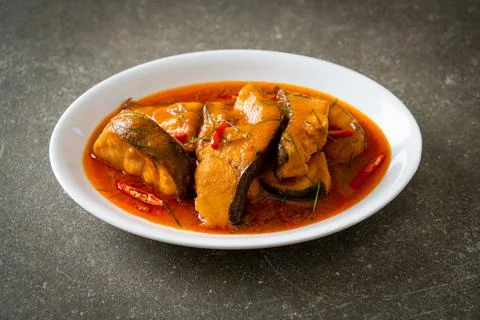 Redtail Catfish Fish in Dried Red Curry Sauce that called Choo Chee Stock Photos