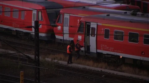 RedTrainParked15.0 Stock Footage 90019147
