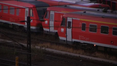 RedTrainParked20.0 Stock Footage 90019180