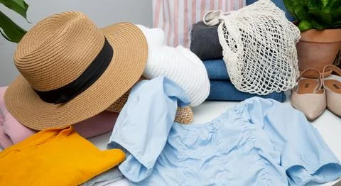 Reduce and reuse concept. Preparing clothes for swap. Waste problem in fashio Stock Photos