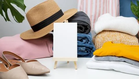 Reduce and reuse concept. Preparing clothes for swap. Waste problem in fashio Stock-Fotos