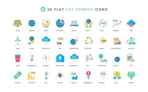 Reduce CO2 emissions, dioxide pollution management and removal strategy color Stock Illustration