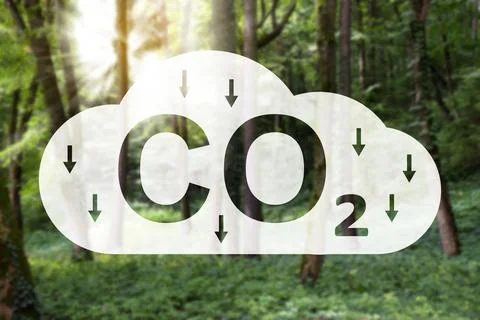 Reduce CO2 emissions. Illustration of cloud with CO2 inscription, arrows an.. Stock Photos