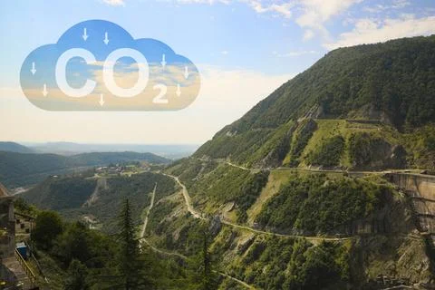 Reduce CO2 emissions. Illustration of cloud with CO2 inscription, arrows an.. Stock Photos