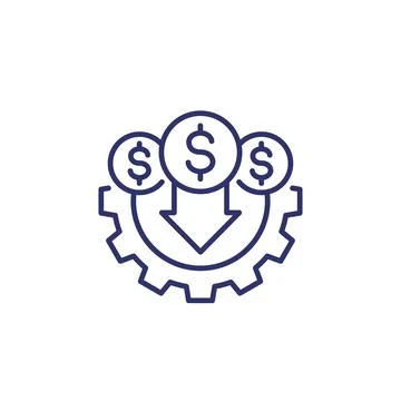 Reduce, decrease cost line icon on white Stock Illustration