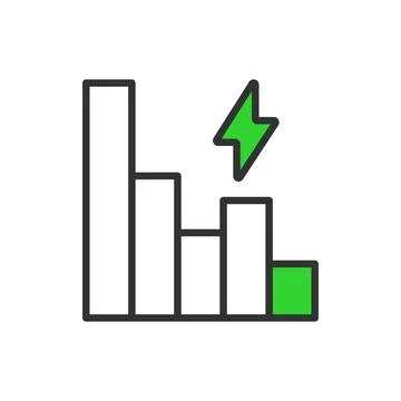 Reduce energy usage, in line design, green. Reduce, energy, usage, conservation Stock Illustration