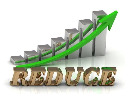 REDUCE- inscription of gold letters and Graphic growth and gold arrows on whi Stock Illustration