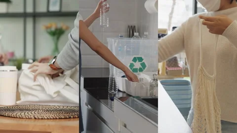 Reduce reuse recycle or 3Rs principle for ethical conscious green consumer Stock Footage 263169581