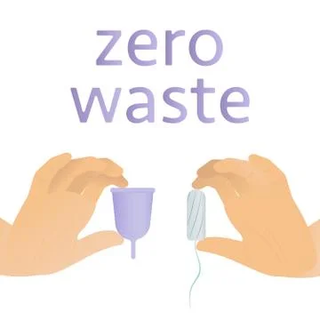 Reduce, reuse, recycle. Zero waste menstrual cups in hands. Diverse woman hands Stock Illustration