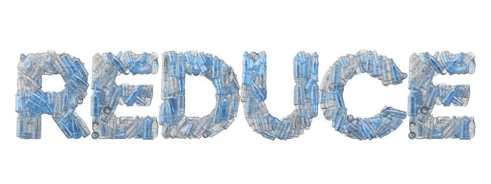 Reduce word spelt out in empty plastic bottle font. 3D Rendering Stock Illustration