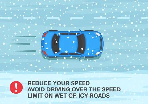 Reduce your speed, avoid driving over the speed limit on wet or icy roads. Ilustração Stock