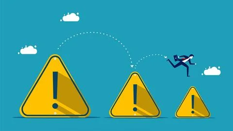 Reduced problems. Businessmen run on smaller exclamation points. vector Stock Illustration