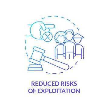 Reduced risks of exploitation blue gradient concept icon Stock Illustration